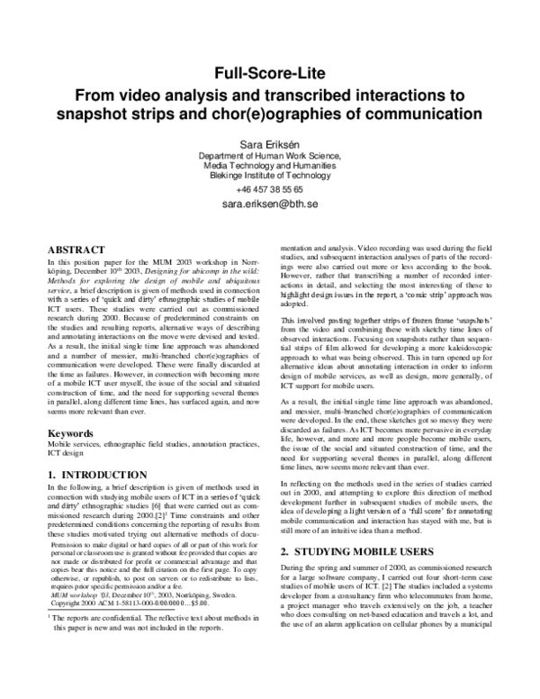 (PDF) Full-Score-Lite From video analysis and transcribed interactions ...
