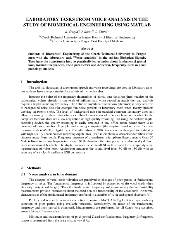 (PDF) Laboratory Tasks From Voice Analysis in the Study of Biomedical ...