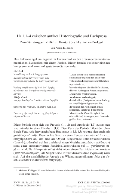 Kontext C1.1 Pdf Free Download (PDF) Lk 1,1–4 zwischen antiker Historiografie und Fachprosa. Zum