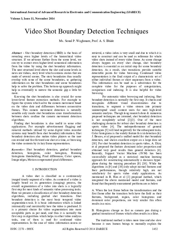 (PDF) Video Shot Boundary Detection Techniques
