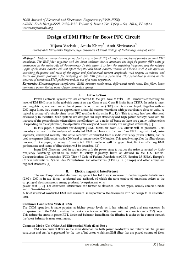 (PDF) Design of EMI Filter for Boost PFC Circuit