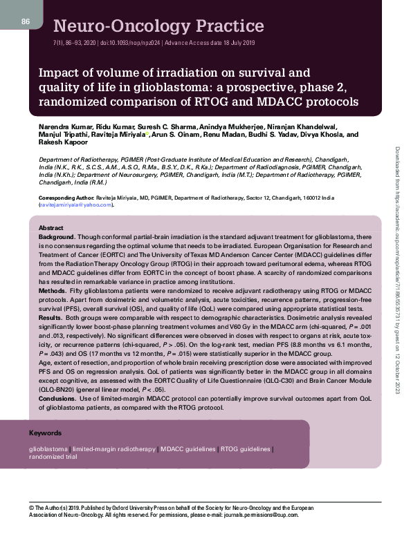 (PDF) Impact of volume of irradiation on survival and quality of life ...