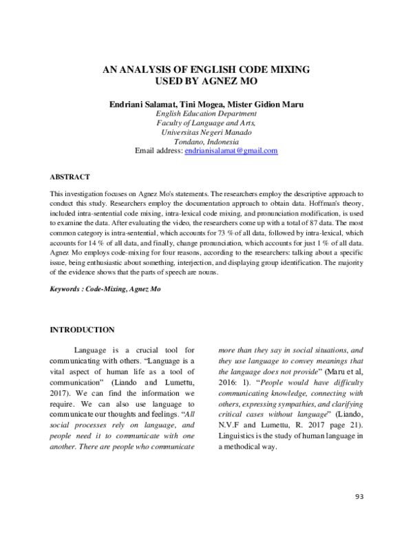 (PDF) An Analysis of English Code Mixing Used by Agnez Mo