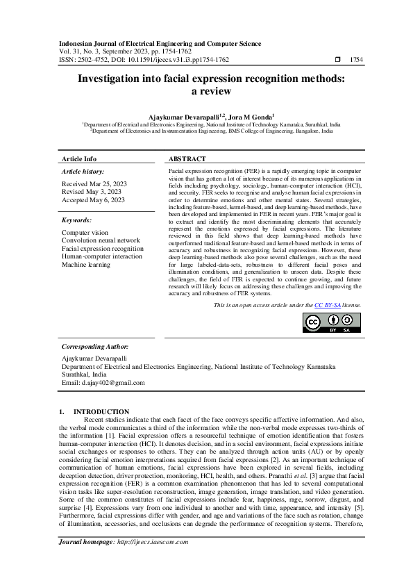 (PDF) Investigation into facial expression recognition methods: a review