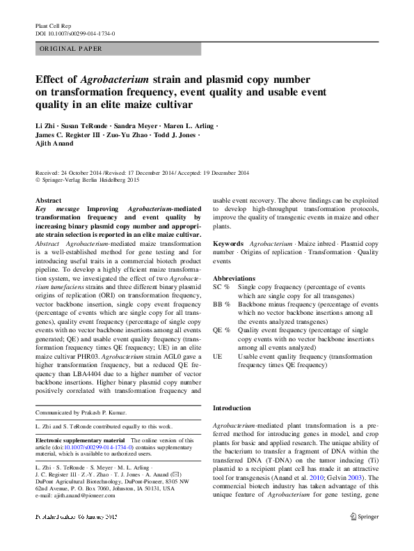 (PDF) Effect of Agrobacterium strain and plasmid copy number on ...