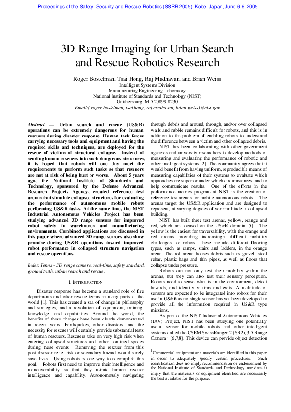 (PDF) 3D range imaging for urban search and rescue robotics research