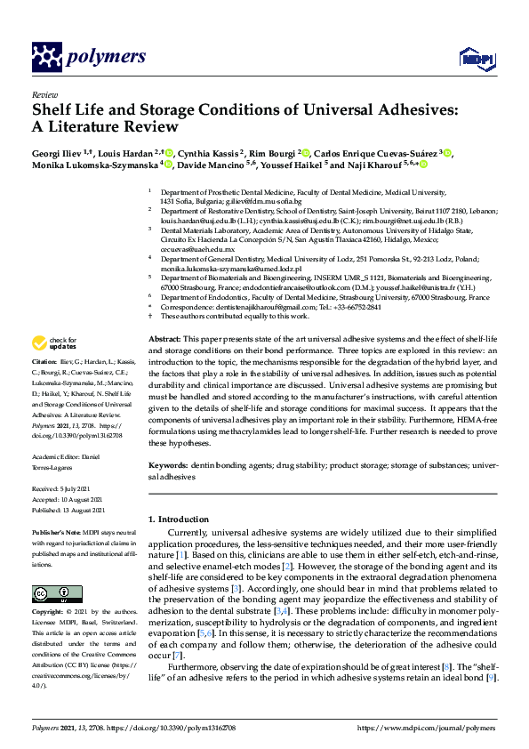 (PDF) Shelf Life and Storage Conditions of Universal Adhesives A