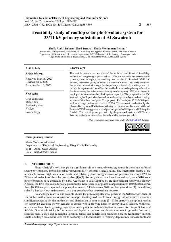 (PDF) Feasibility study of rooftop solar photovoltaic system for 33/11 ...