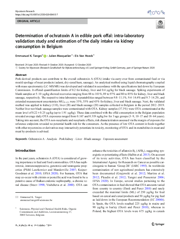(PDF) Determination of ochratoxin A in edible pork offal: intra ...