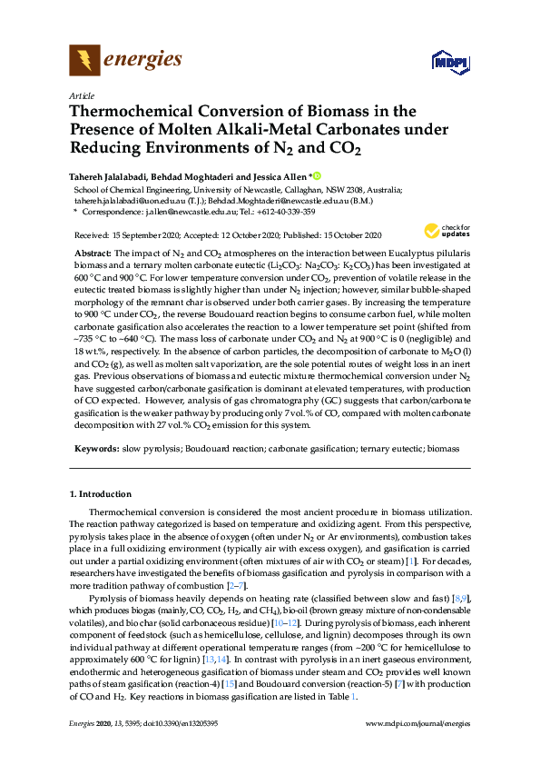 (PDF) Thermochemical Conversion of Biomass in the Presence of Molten ...