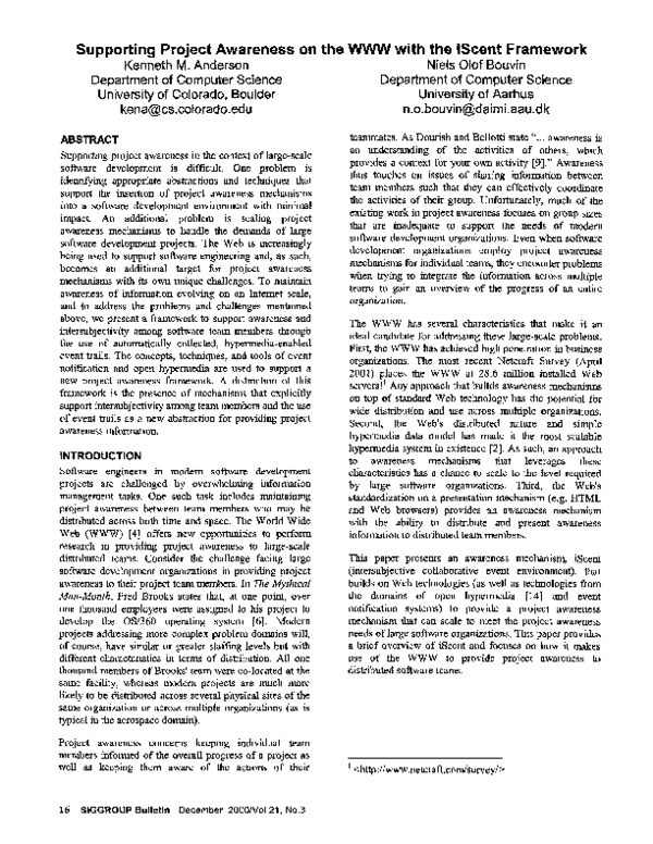 (PDF) Supporting project awareness on the WWW with the iScent framework