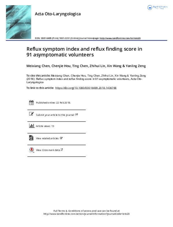 (PDF) Reflux Symptom Index and Reflux Finding Score in Diagnosis of ...