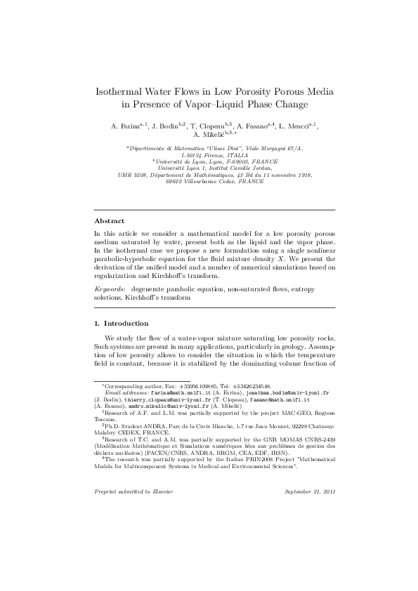 (PDF) Isothermal water flows in low porosity porous media in presence ...