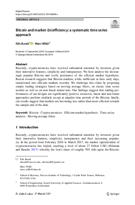 (PDF) Bitcoin and market-(in)efficiency: a systematic time series approach