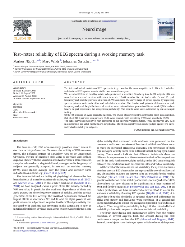 (PDF) Test-retest reliability of EEG spectra during a working memory task