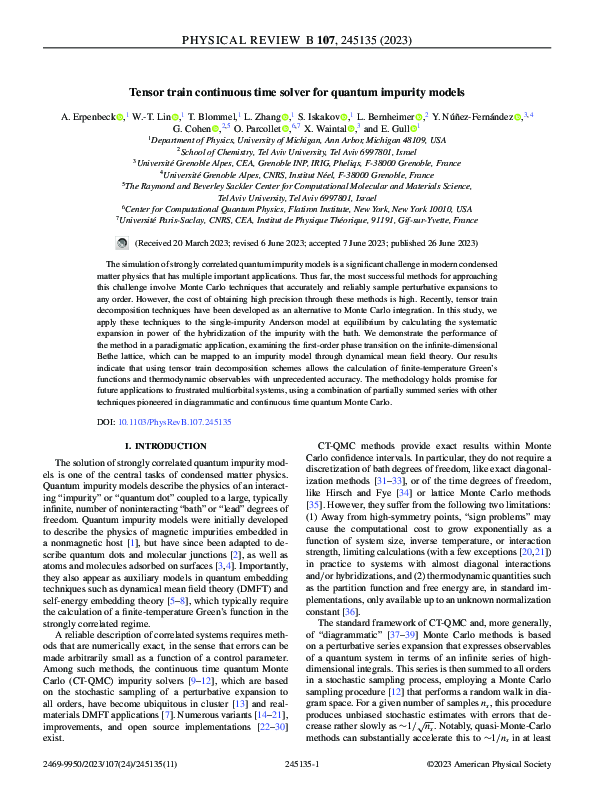 (PDF) Tensor train continuous time solver for quantum impurity models