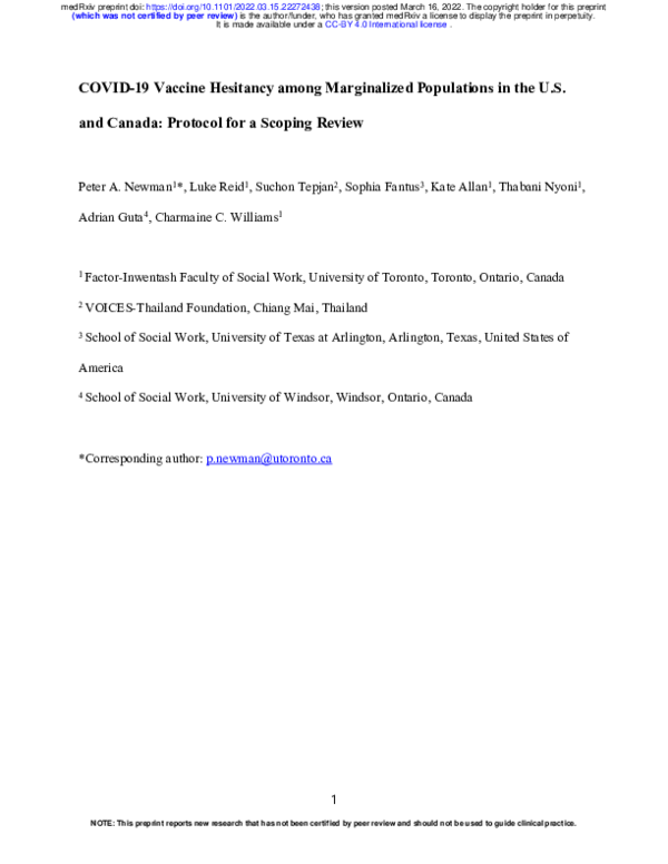 (PDF) COVID-19 Vaccine Hesitancy among Marginalized Populations in the ...