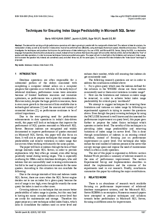 (PDF) Techniques for Ensuring Index Usage Predictability in Microsoft ...
