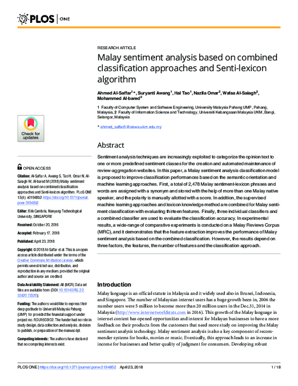(PDF) Malay sentiment analysis based on combined classification ...