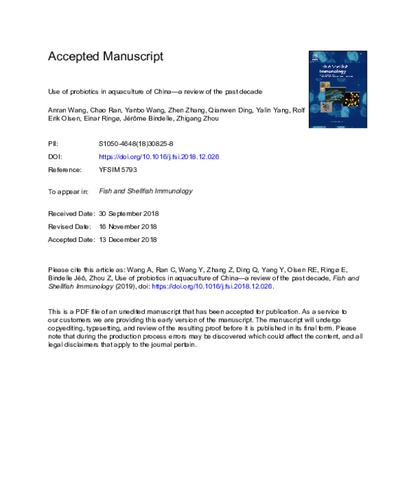 (PDF) Use of probiotics in aquaculture of China—a review of the past decade