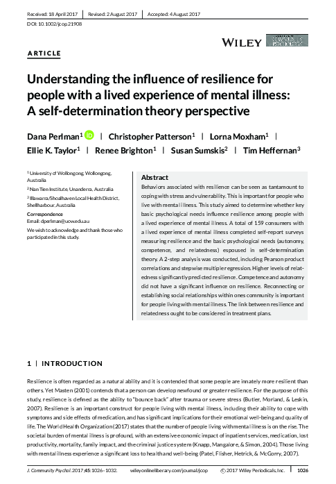 (PDF) Understanding the influence of resilience for people with a lived ...