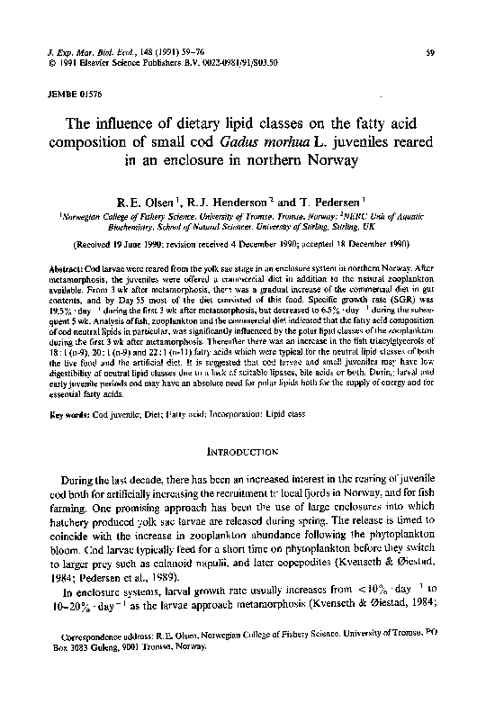 (PDF) The influence of dietary lipid classes on the fatty acid ...