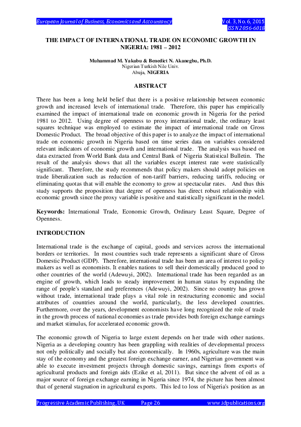 (PDF) THE IMPACT OF INTERNATIONAL TRADE ON ECONOMIC GROWTH IN NIGERIA ...