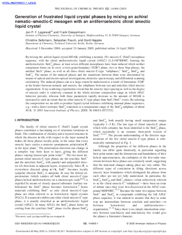 (PDF) Generation of frustrated liquid crystal phases by mixing an ...