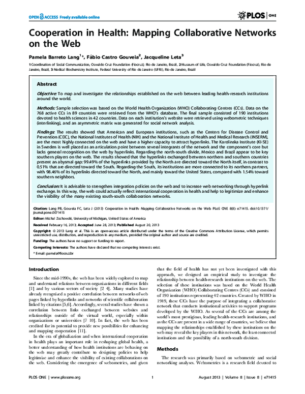 (PDF) Cooperation in Health: Mapping Collaborative Networks on the Web