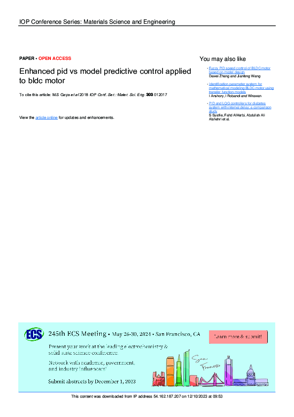 (PDF) Enhanced pid vs model predictive control applied to bldc motor