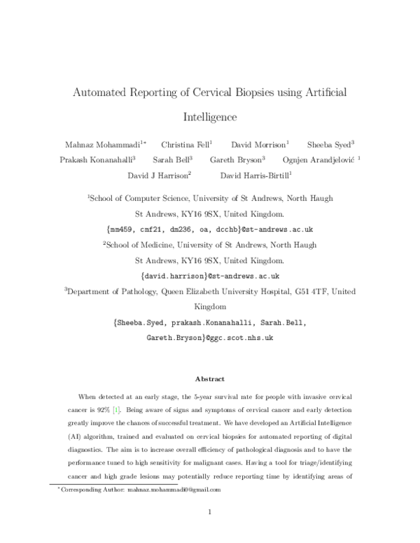 (PDF) Automated Reporting of Cervical Biopsies using Artificial ...