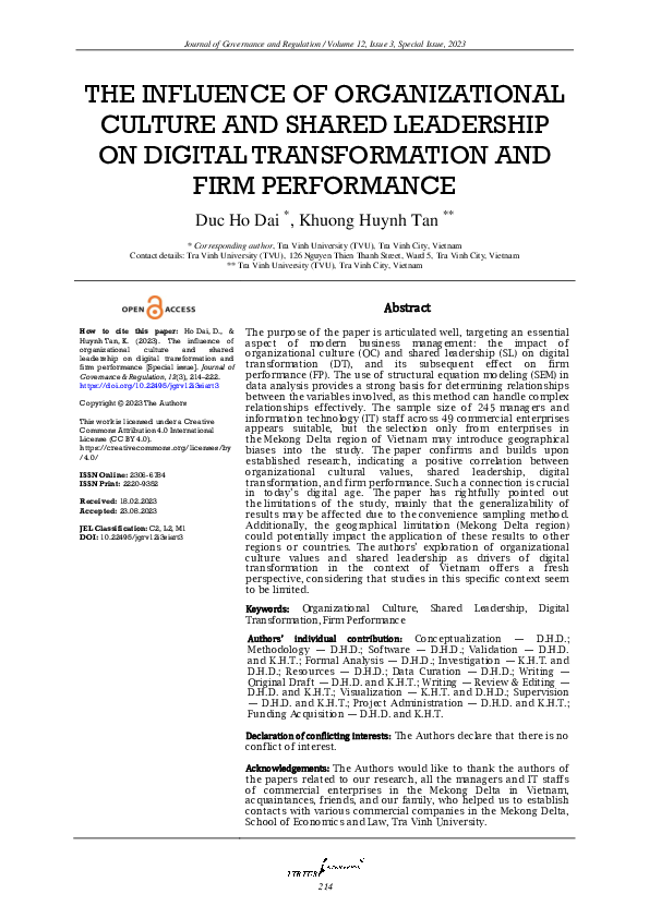 (PDF) The influence of organizational culture and shared leadership on ...