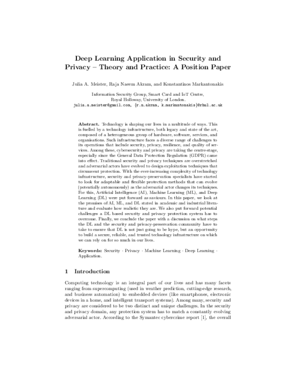 (PDF) Deep Learning Application in Security and Privacy – Theory and ...
