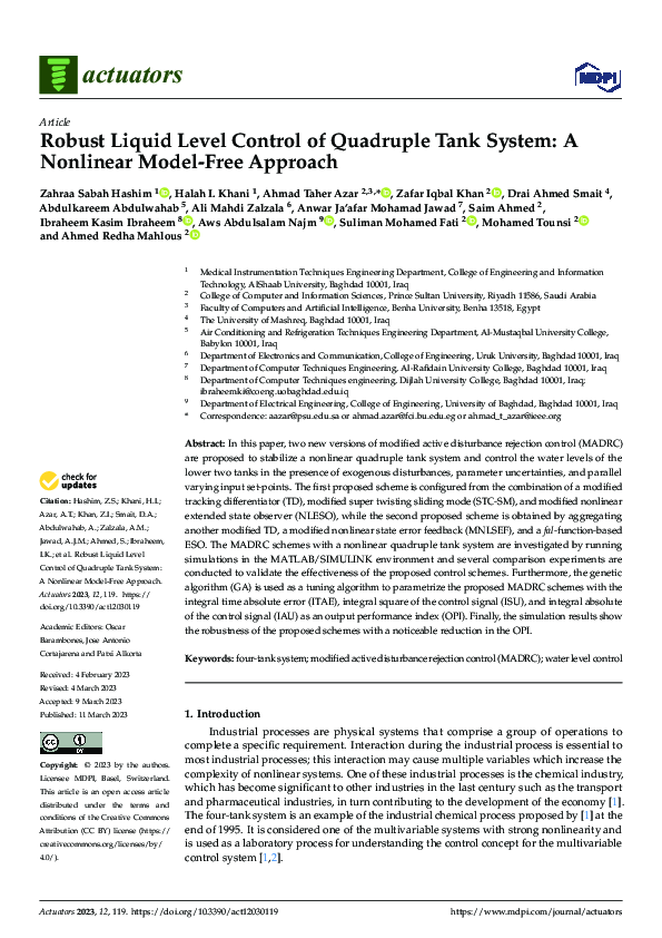 (PDF) Robust Liquid Level Control of Quadruple Tank System: A Nonlinear ...