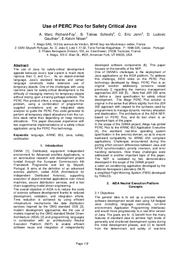 (PDF) Use of PERC Pico for Safety Critical Java