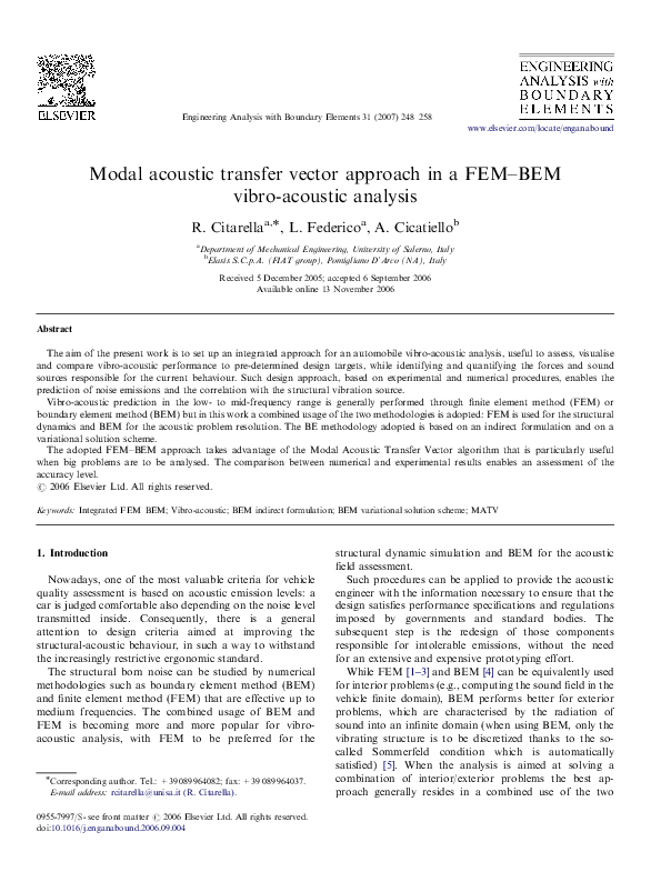 (PDF) Modal acoustic transfer vector approach in a FEM–BEM vibro ...