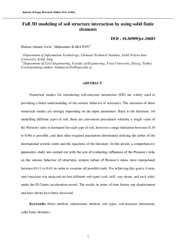 (PDF) Full 3D modeling of soil structure interaction by using solid ...
