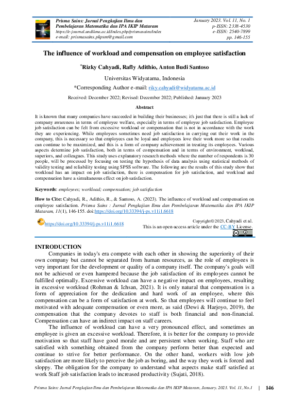 (PDF) The influence of workload and compensation on employee satisfaction