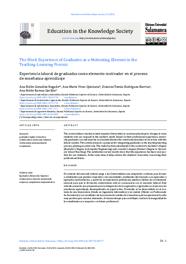 (PDF) The Work Experience of Graduates as a Motivating Element in the ...