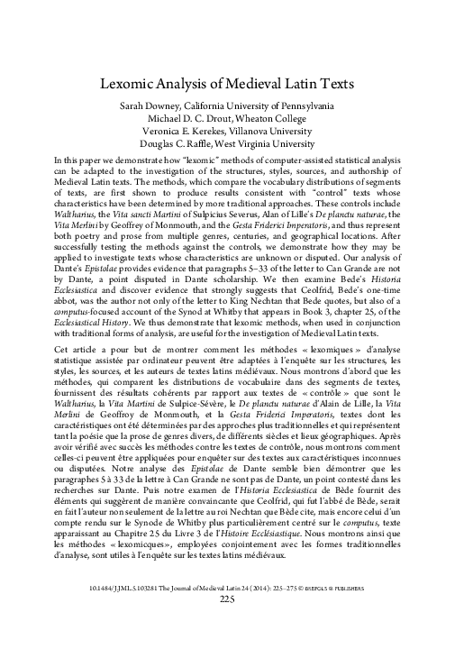 (PDF) Lexomic Analysis of Medieval Latin Texts