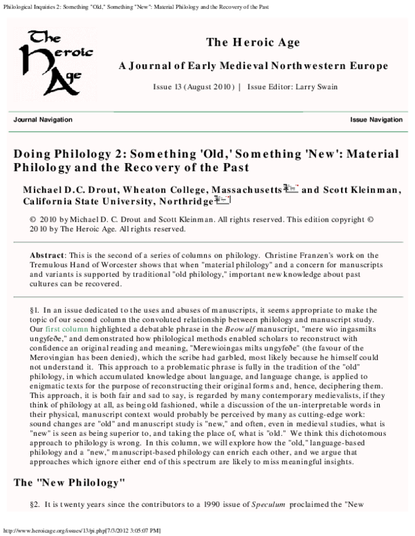 (PDF) Doing philology 2: something 'old,' something 'new': material ...