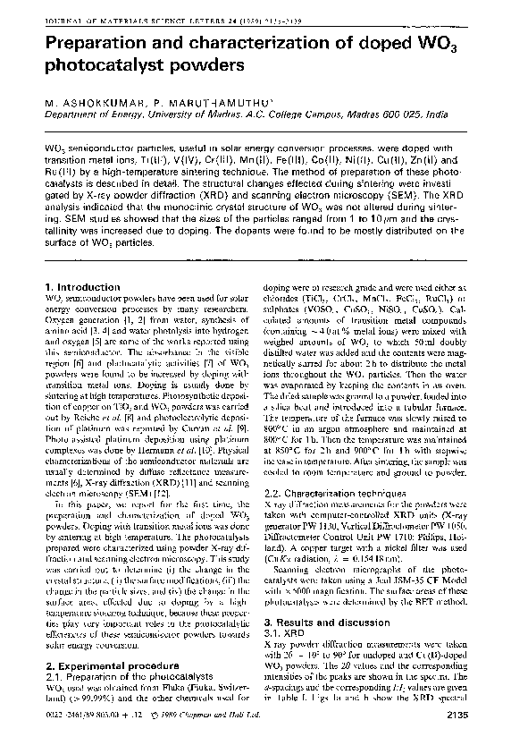 (PDF) Preparation and characterization of doped WO3 photocatalyst powders