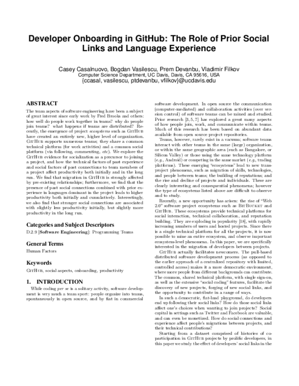 (PDF) Developer onboarding in GitHub: the role of prior social links ...