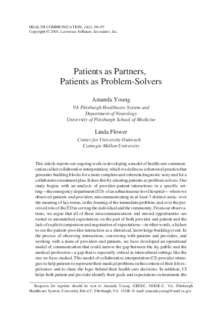 (PDF) Patients as Partners; Patients as Problem Solvers