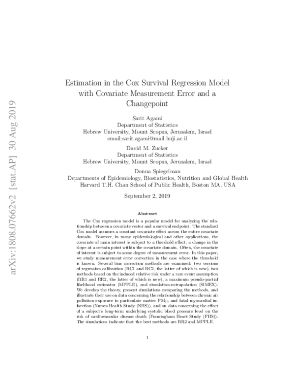 (PDF) Estimation in the Cox survival regression model with covariate ...