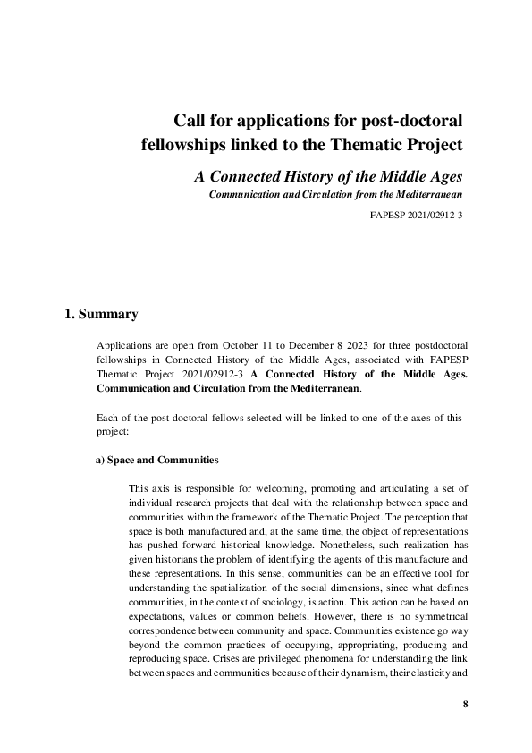 Call for applications for post doctoral