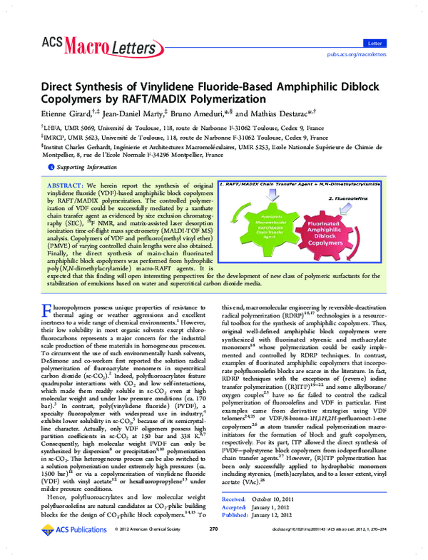 (PDF) Direct Synthesis of Vinylidene Fluoride-Based Amphiphilic Diblock ...
