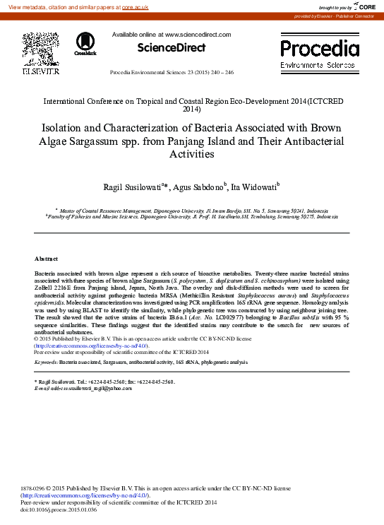 (PDF) Isolation and Characterization of Bacteria Associated with Brown ...
