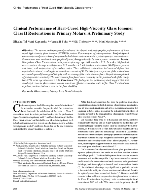 (PDF) Clinical Performance of HeatCured HighViscosity Glass Ionomer Class II Restorations in