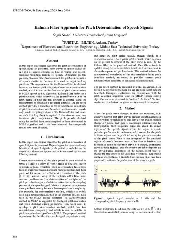 (PDF) Kalman Filter Approach for Pitch Determination of Speech Signals